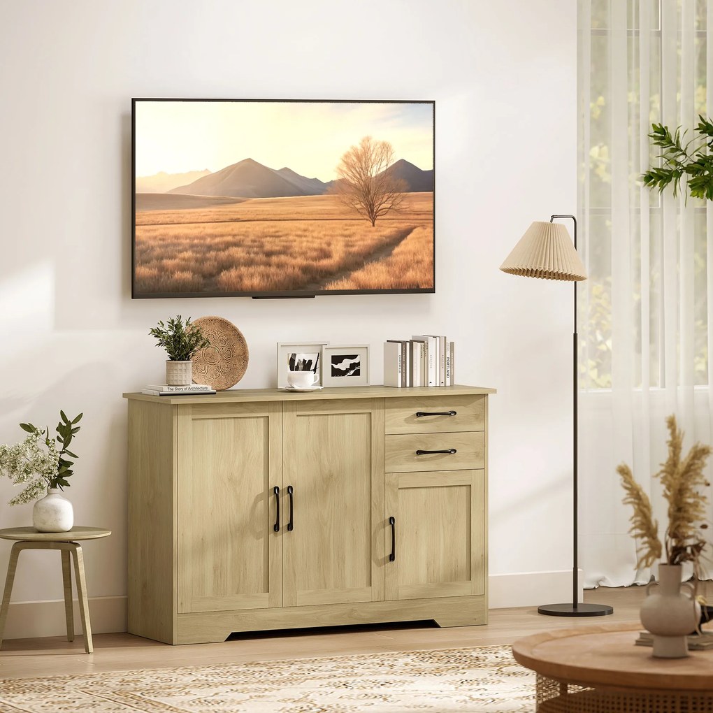 Aparador com 3 Portas Moderno para Sala de Estar com 2 Gavetas Prateleira Ajustável 120x38x79 cm Madeira