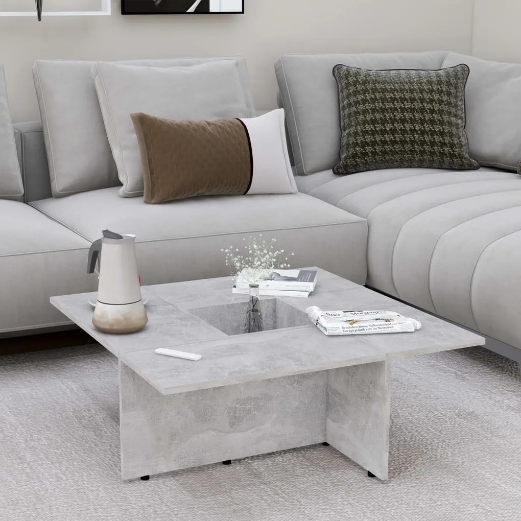 vidaXL Mesa de centro 79,5x79,5x30 cm contraplacado cinzento cimento