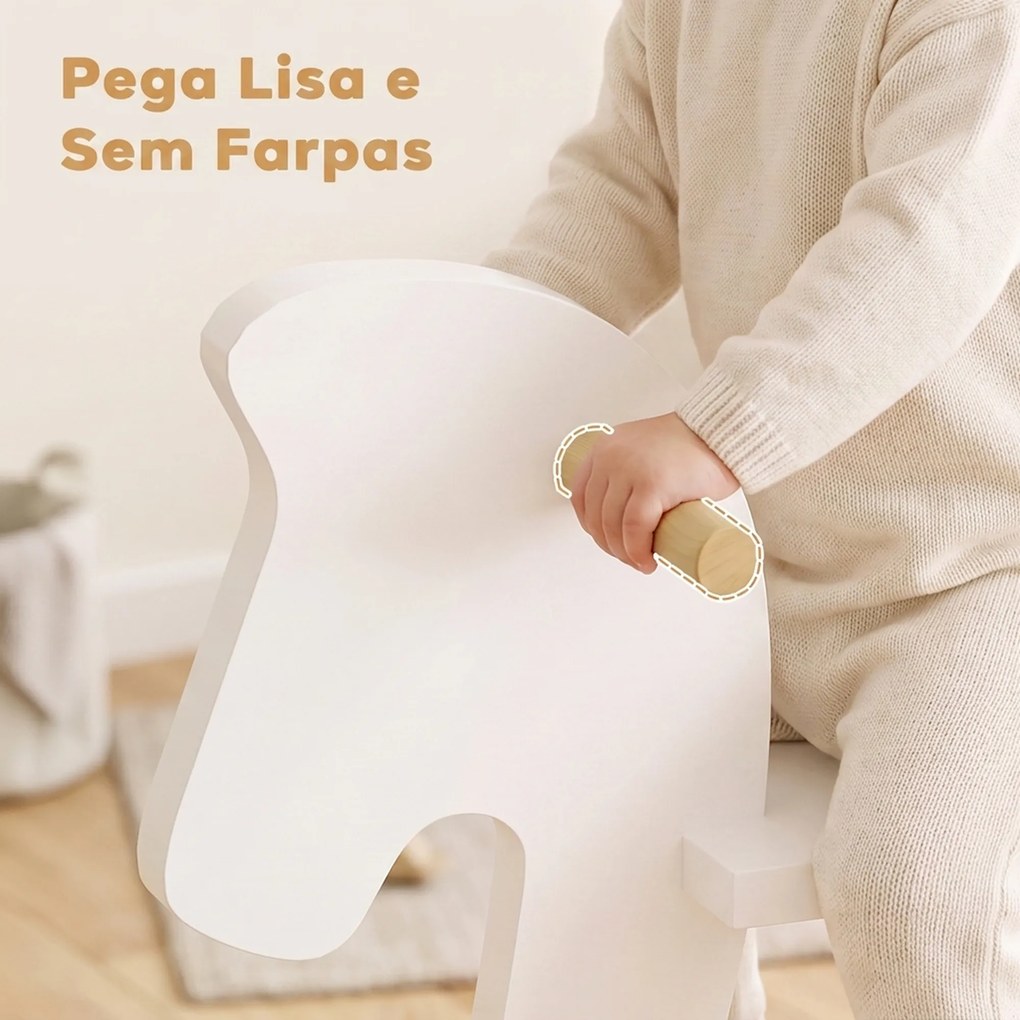 Cavalinho de Baloiço para Crianças 1-3 Anos com Base em Madeira e Encosto de Segurança Branco