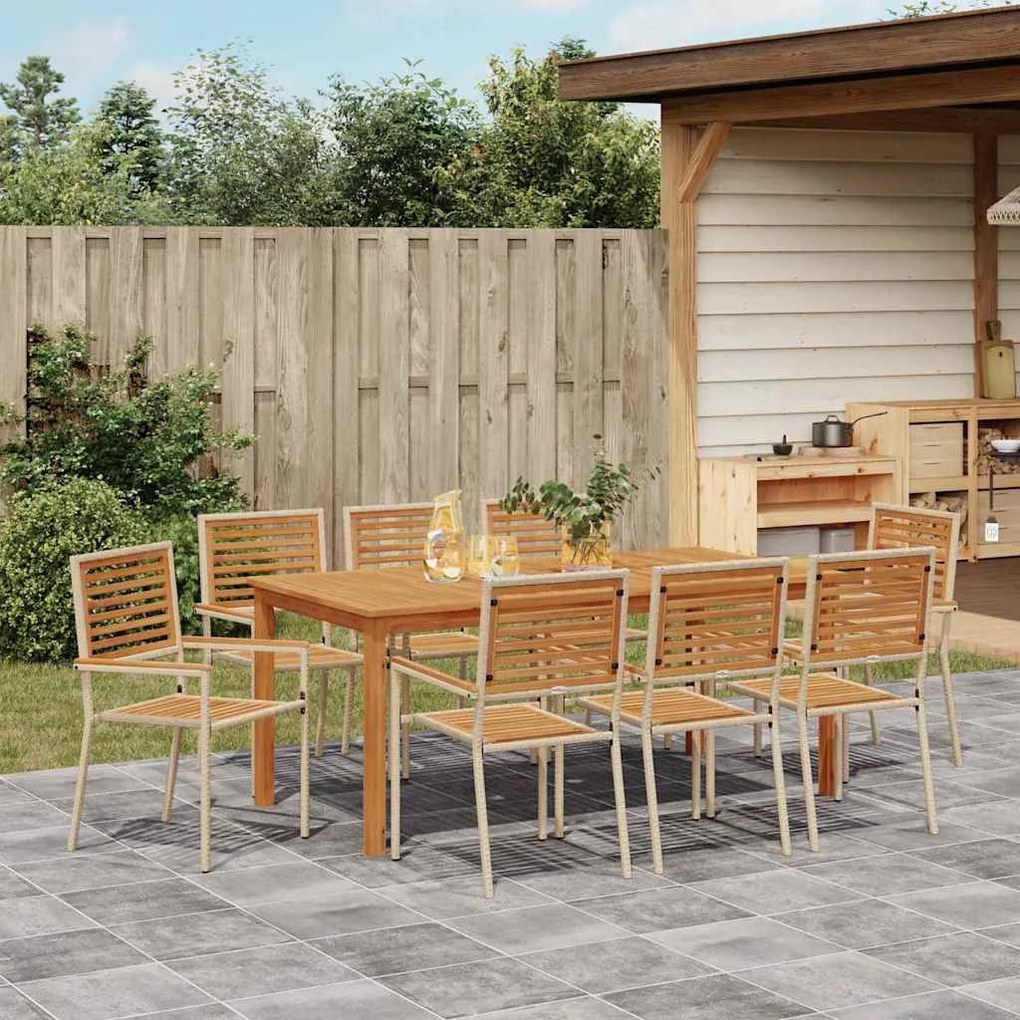 Conjunto de Jantar de Jardim 9 pcs Bege 180 x 90 x 75 cm