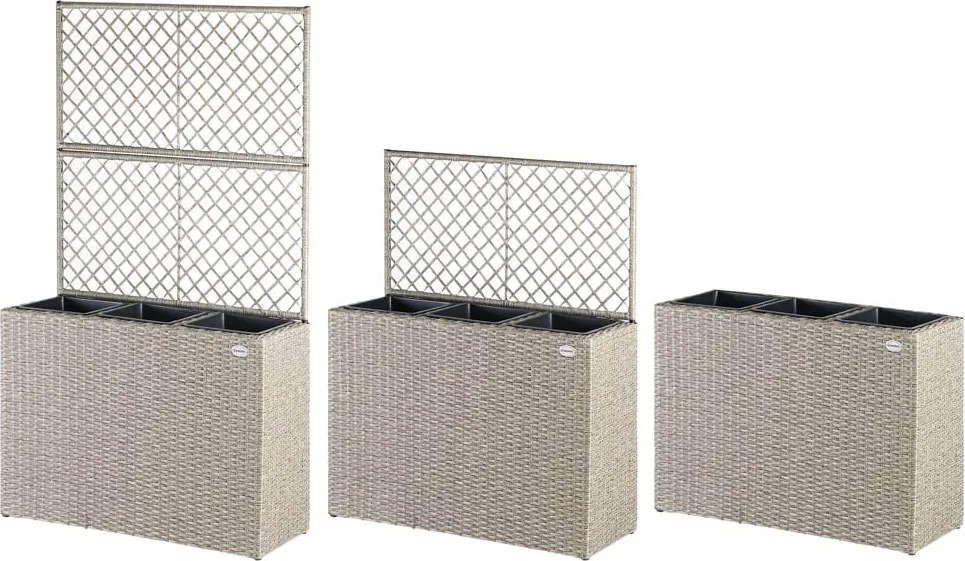 Floreira com 3 vasos para flores em polyrattan com treliça 83 x 30,5 x 146 cm Creme