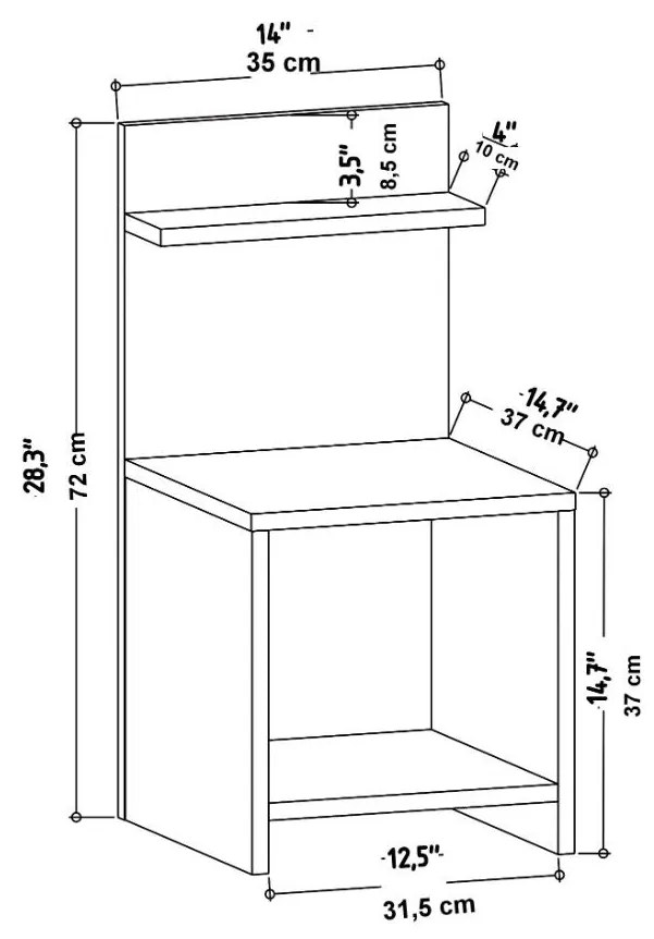 Mesa de Cabeceira Ullman – Cor Carvalho – 35,6 cm x 37,4 cm x 72 cm