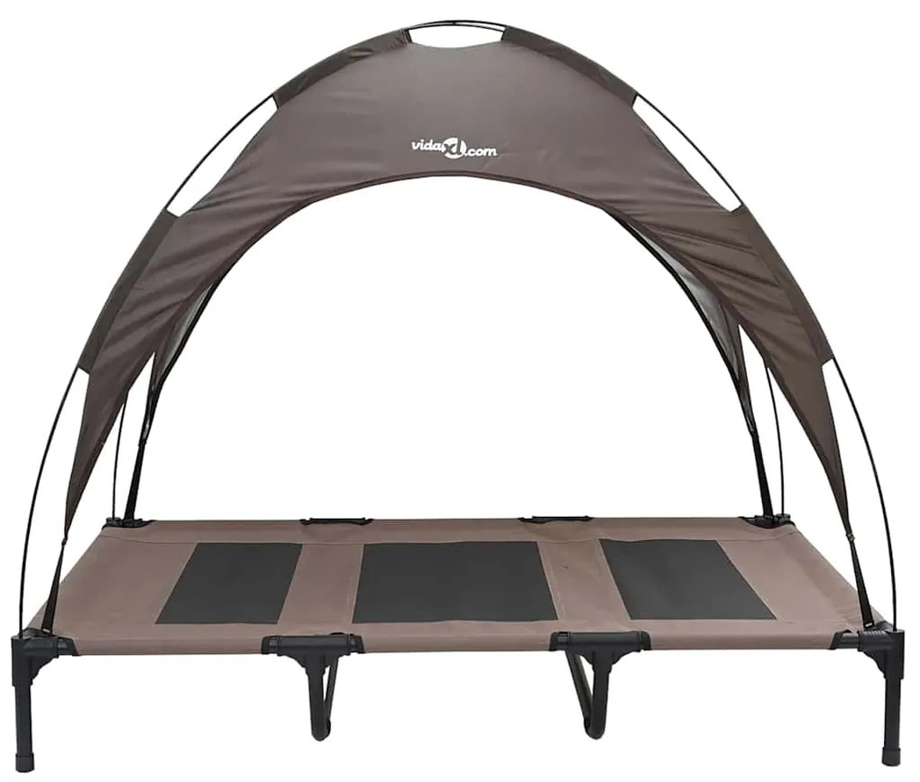 Cama Elevada para Cão com Teto Removível Castanho XL Aço