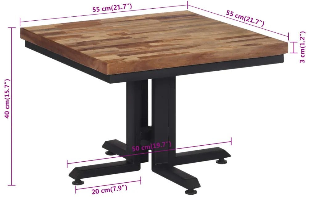 Mesa de centro 55x55x40 cm teca recuperada maciça