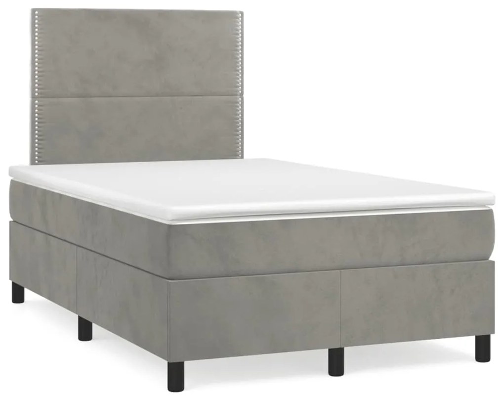 Cama box spring colchão LED 120x190 cm couro artif. cinza-claro