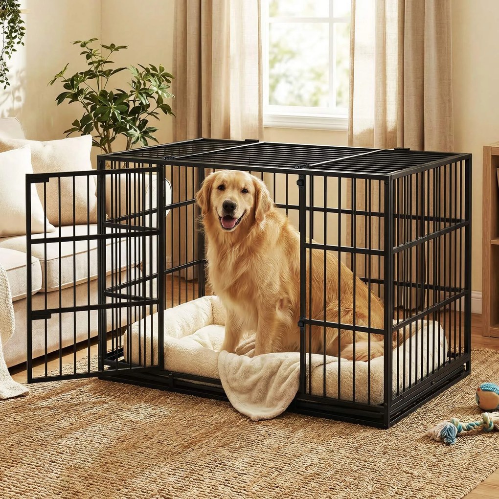 Gaiola para cães 107 x 70 x 75 cm altamente resistente de tamanho médio e grande, com tabuleiro removível preta