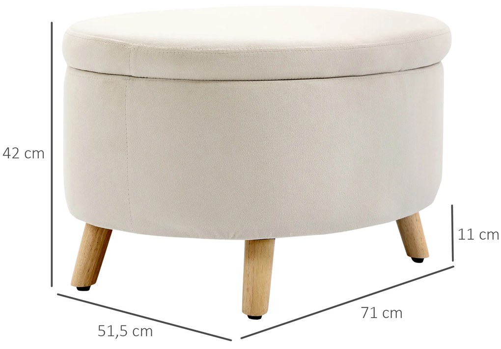 Otomano Puff Estofado em Veludo Acolchoado Banco de Armazenamento com Tampa Removível e Pés de Madeira para Dormitórios Sala de Estar Corredor 71x51,5