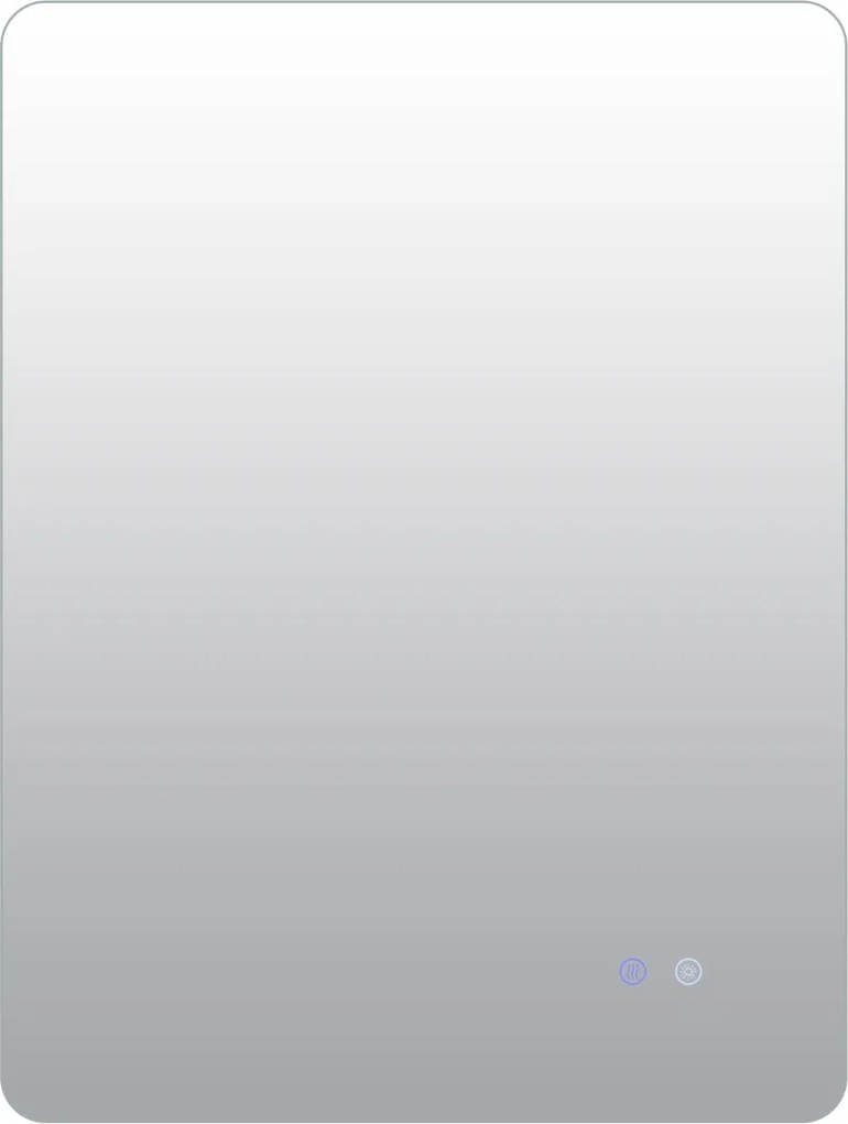 Espelho retangular de 80 x 60 cm com brilho ajustável, retroiluminado, tátil, inteligente, função de memória e design antiembaciamento Prateado