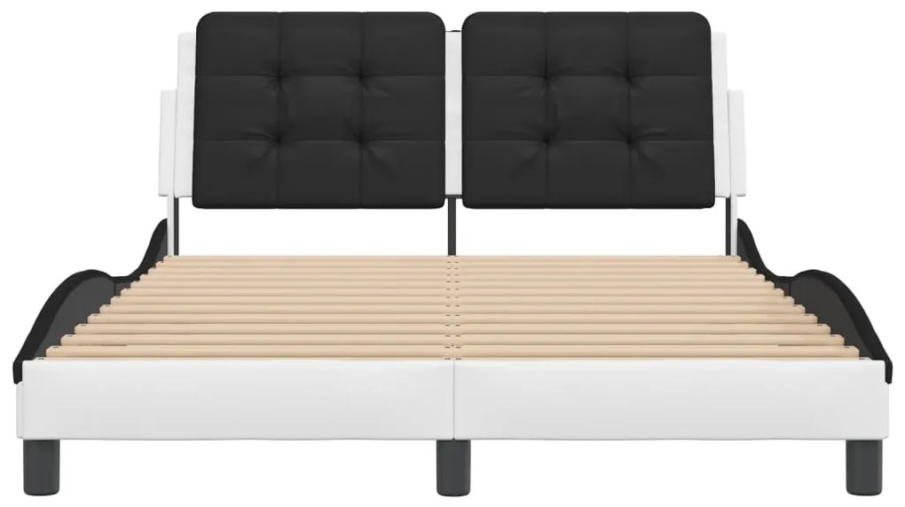 Estrutura cama c/ cabeceira 140x200 couro artif. branco/preto