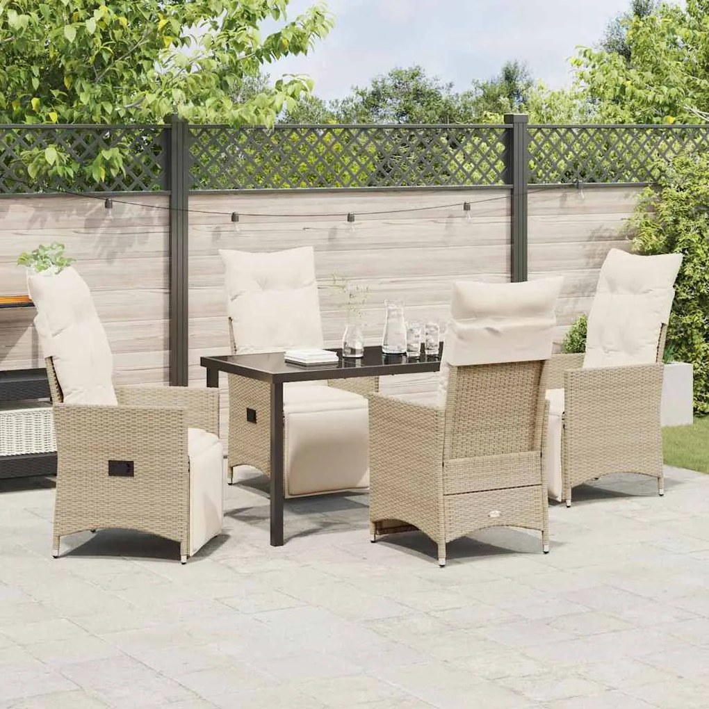 Conjunto de Jantar de Jardim 5 Peças com Almofadas Bege, Rattan Sintét