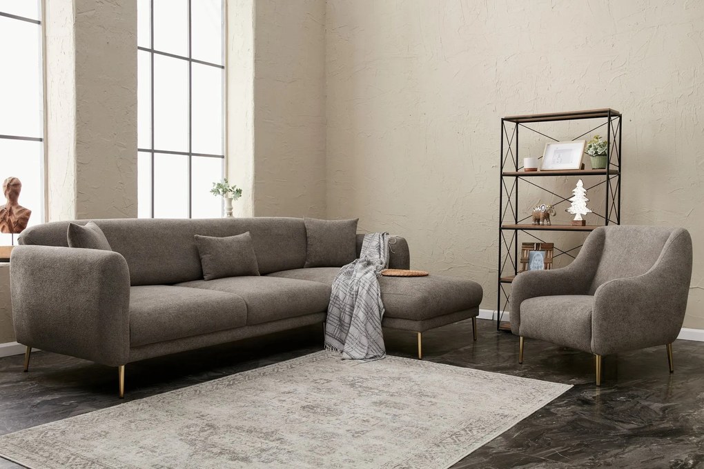 Sofá-Cama de Canto Simena – Cinzento Dourado – 266 x 133 cm