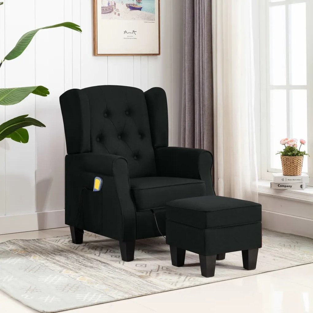 320163 vidaXL Poltrona de massagens com apoio de pés tecido preto