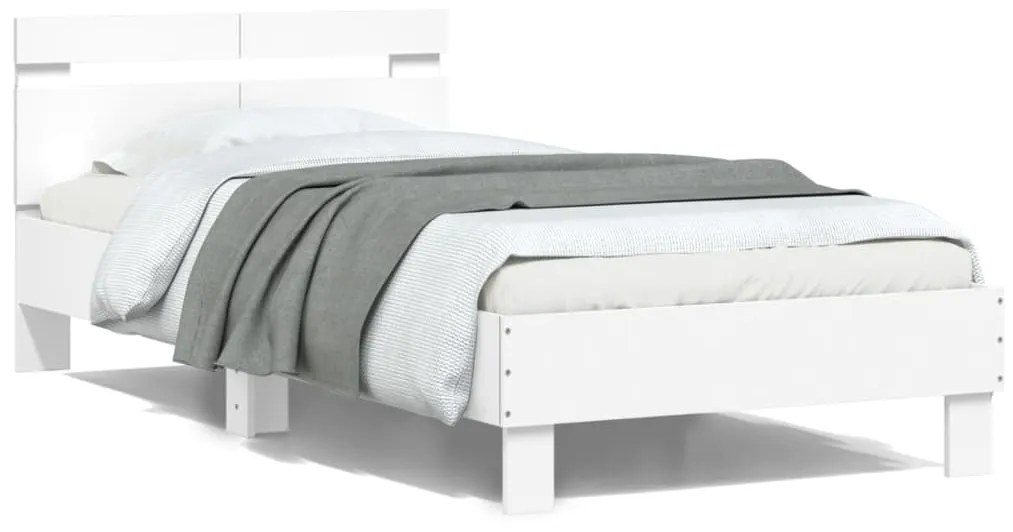 Estrutura de cama com cabeceira e luzes LED 100x200 cm branco