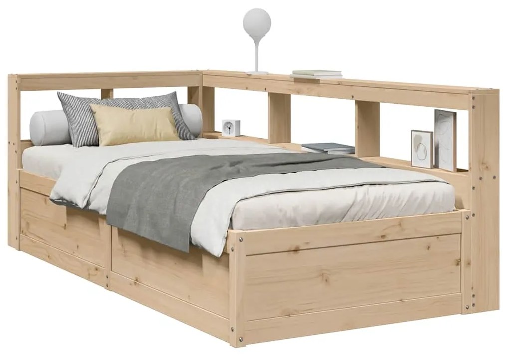 vidaXL Cama com estante sem colchão 75x190 cm pinho maciço