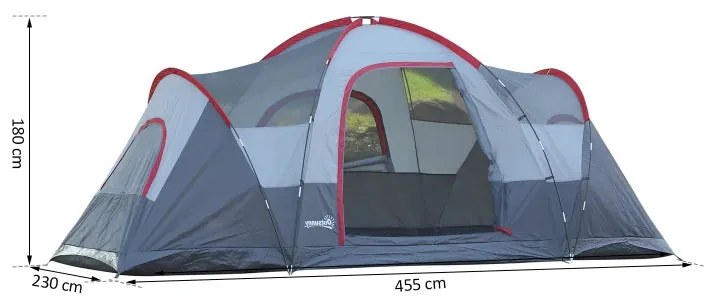 Tenda de Campismo para 5-6 Pessoas - 455x230x180cm - Cinzento