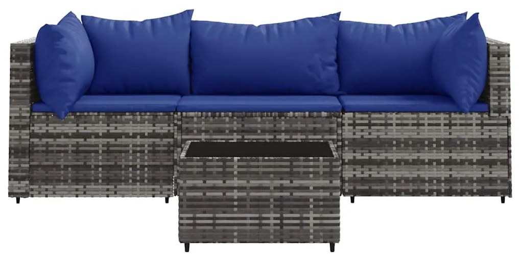 4 pcs conjunto lounge de jardim c/ almofadões vime PE cinzento