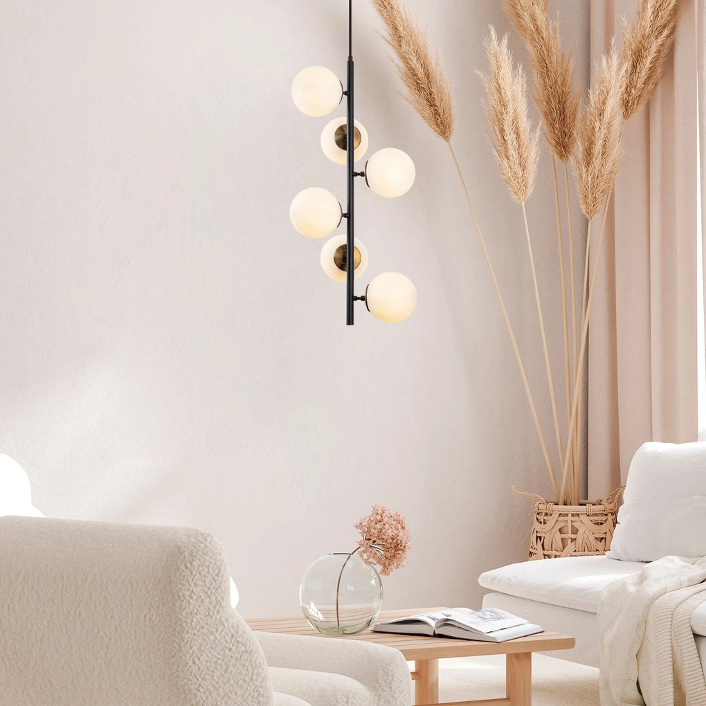 Candeeiro Chandelier Fazli – Preto Antique Cream – 40 x 40 x 86-176 cm