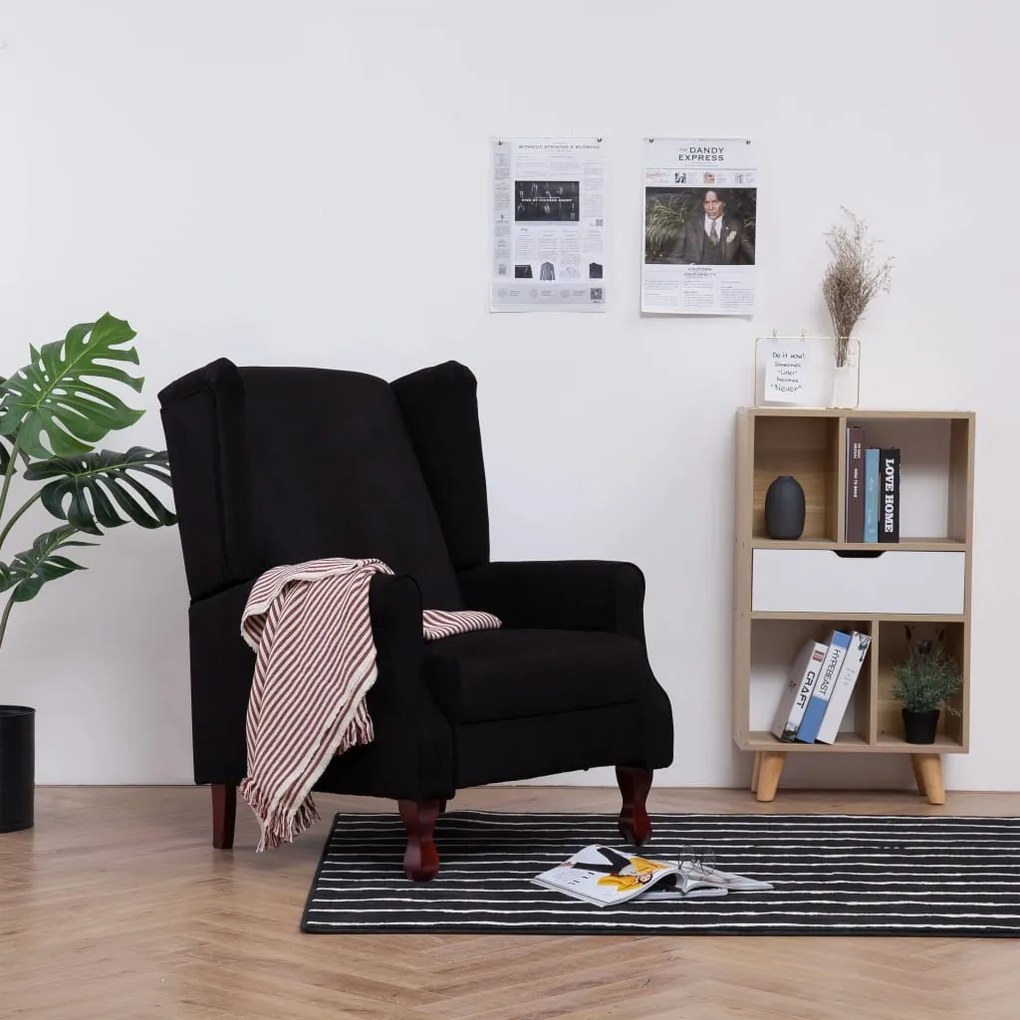 vidaXL Poltrona reclinável tecido preto