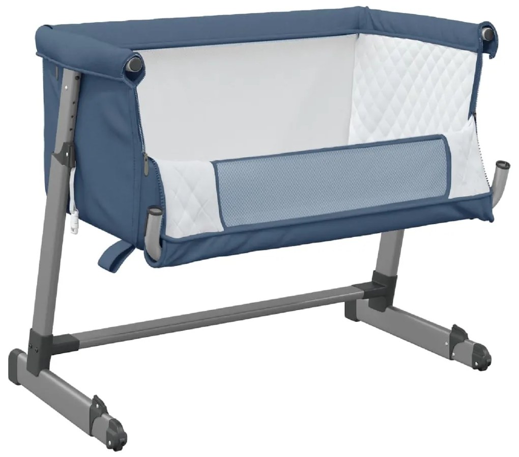 Cama de bebé com colchão tecido de linho azul marinho