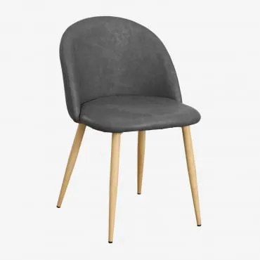 Pacote De 2 Cadeiras De Jantar Estofadas Em Couro Sintético Kana Cinza Antracite & Madeira Natural - Sklum