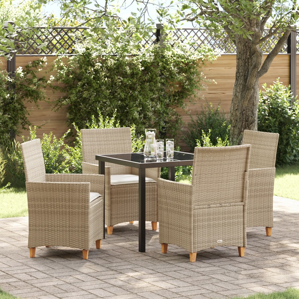 vidaXL Conjunto de Jantar de Jardim de 5 Peças com Almofadas Bege Rattan PE
