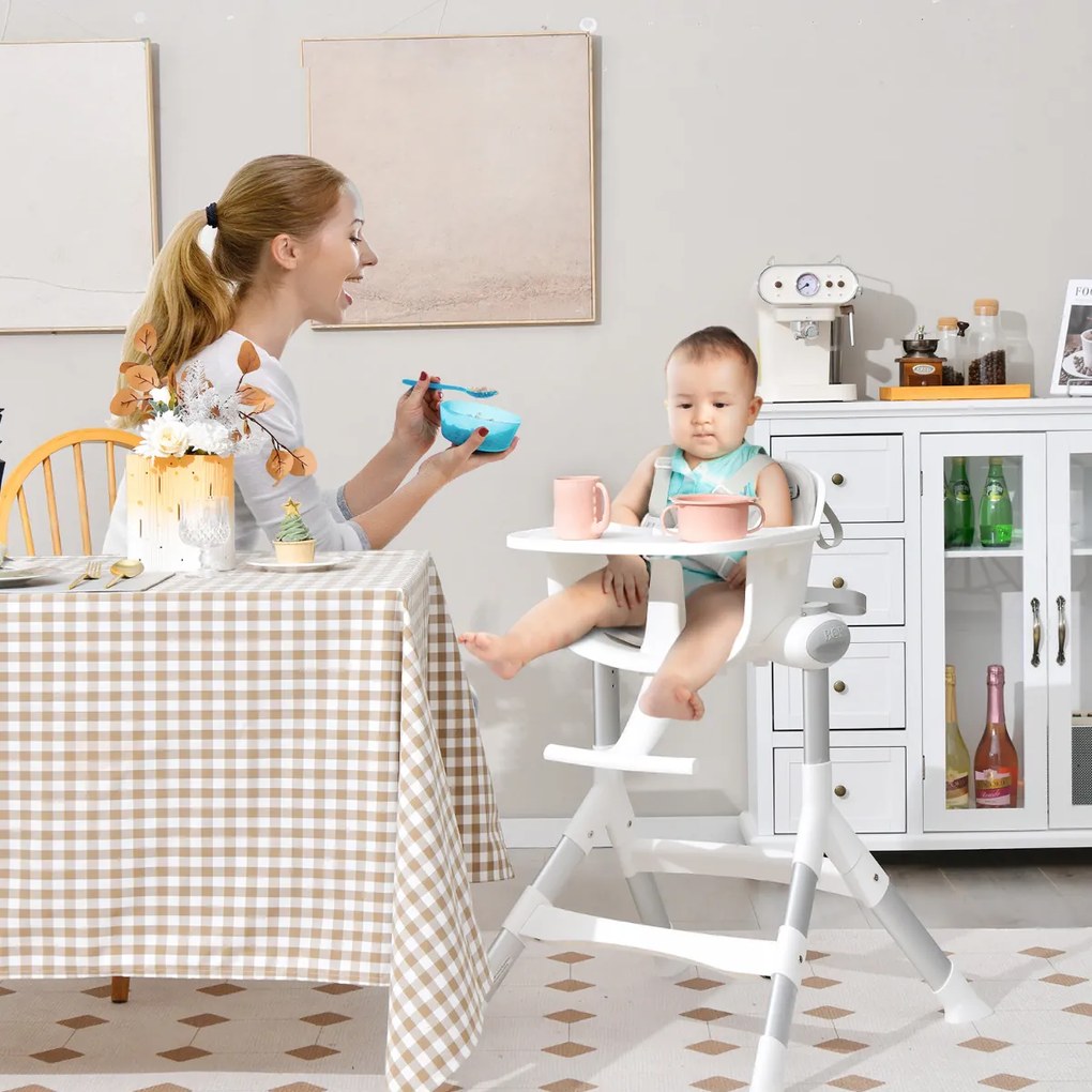 Cadeira Refeição bebés alta conversível 4 em 1 com altura ajustável em 5 posições Bandeja removível e lavável Almofada removível 62 x 72 x 87 cm Cinza