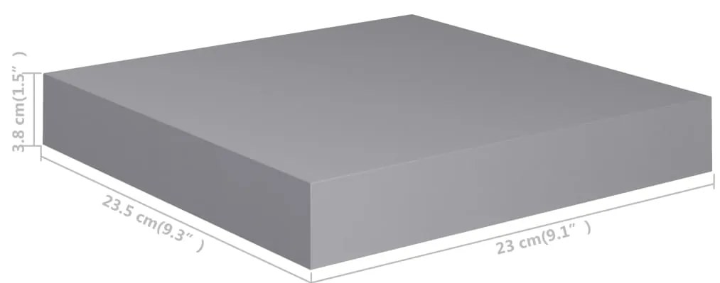 Prateleiras de parede suspensas 2 pcs 23x23,5x3,8cm MDF cinza