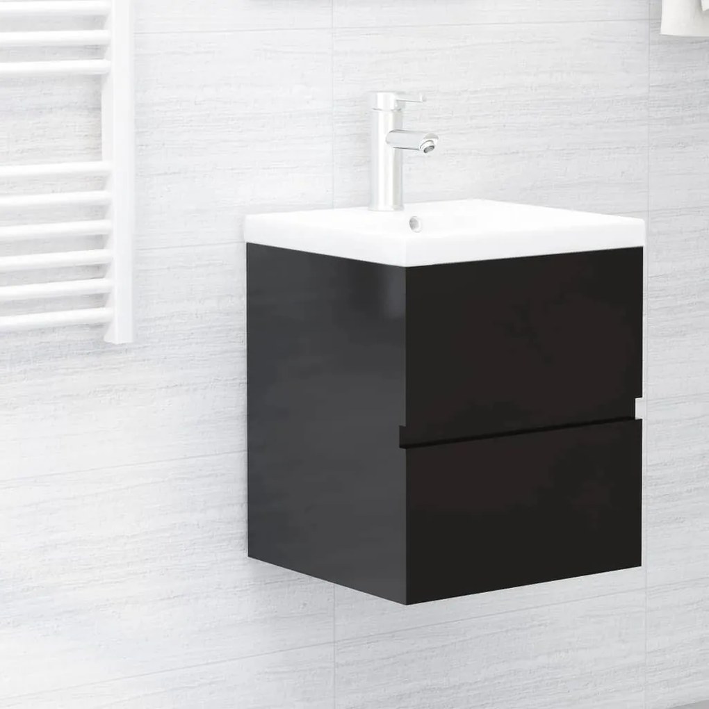 vidaXL Armário lavatório 41x38,5x45 cm deriv. madeira preto brilhante