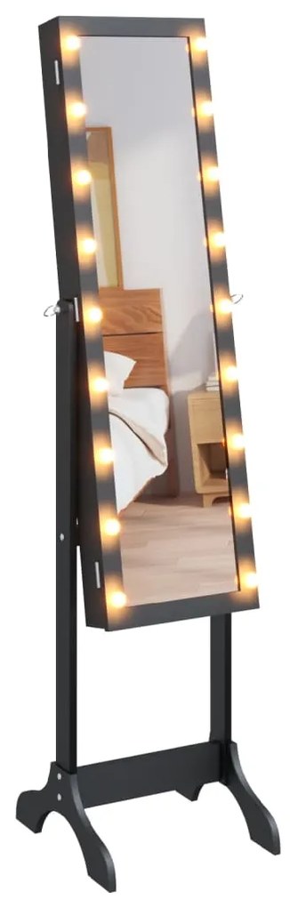 Espelho de Pé Belu com Luzes LED e Guarda Joias - Preto - Design Moder