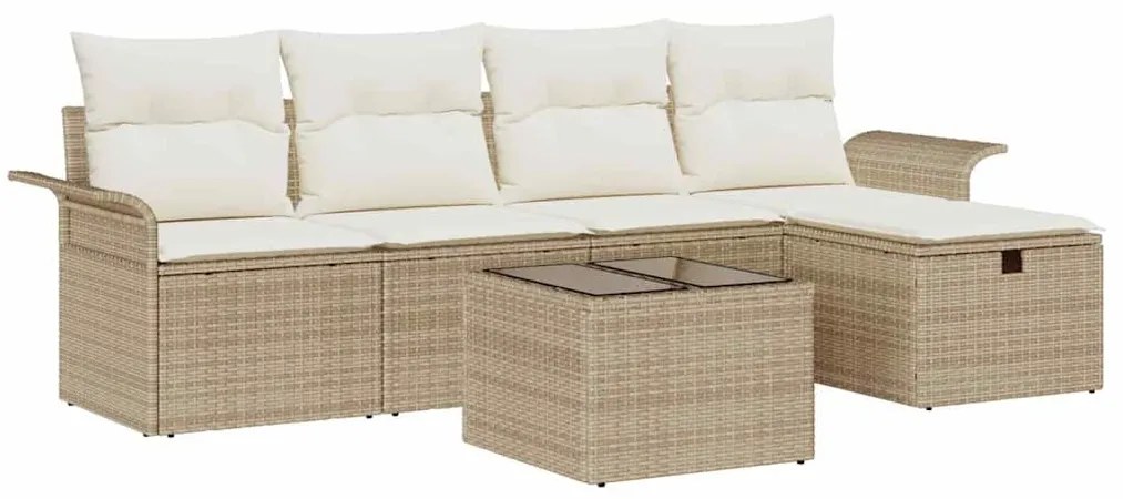 Conjunto de Sofás para Jardim de 6 Peças com Almofadas Beges de Rattan
