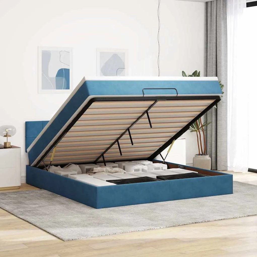 vidaXL Estrutura de cama otomana com colchão 160x200 cm azul escuro