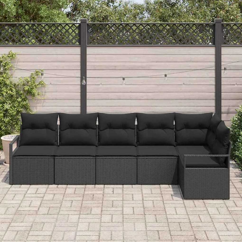 Conjunto de Sofás para Jardim com 6 Peças e Almofadas Pretas em Rattan