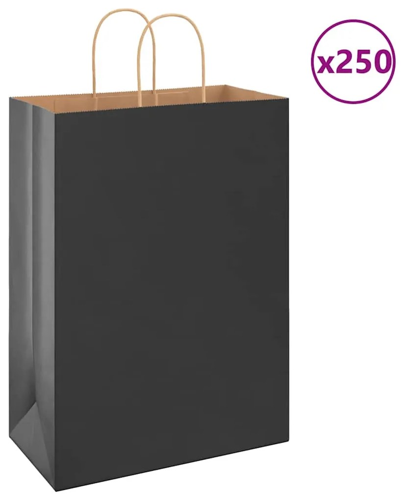 vidaXL Sacos de papel 250 unid com alças preto 32x17x44 cm