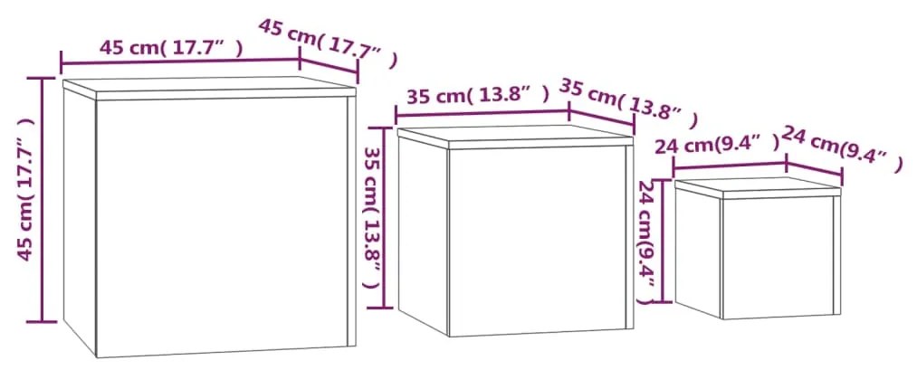 Mesas de apoio 3 pcs derivados de madeira cor carvalho castanho