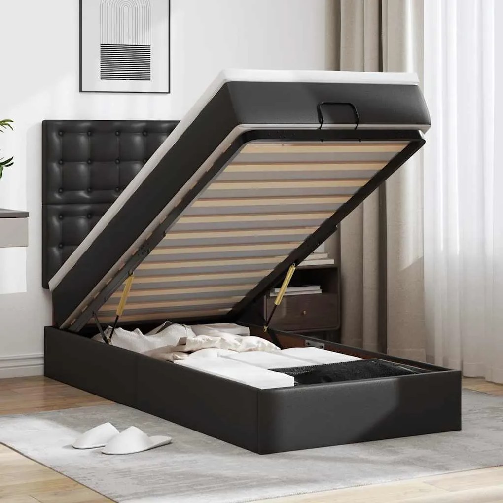 Estrutura de cama otomana com colchão 80x200 cm preta