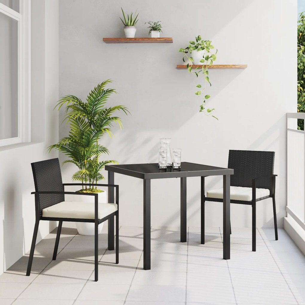 vidaXL Conjunto de Jantar de Jardim 3 Peças Preto Rattan Sintético