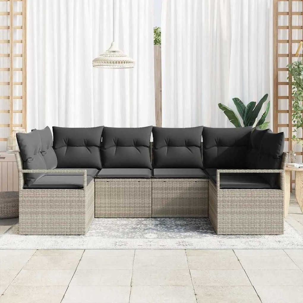Conjunto de Sofá de Jardim de 6 Peças com Almofadas Rattan de Poliéste