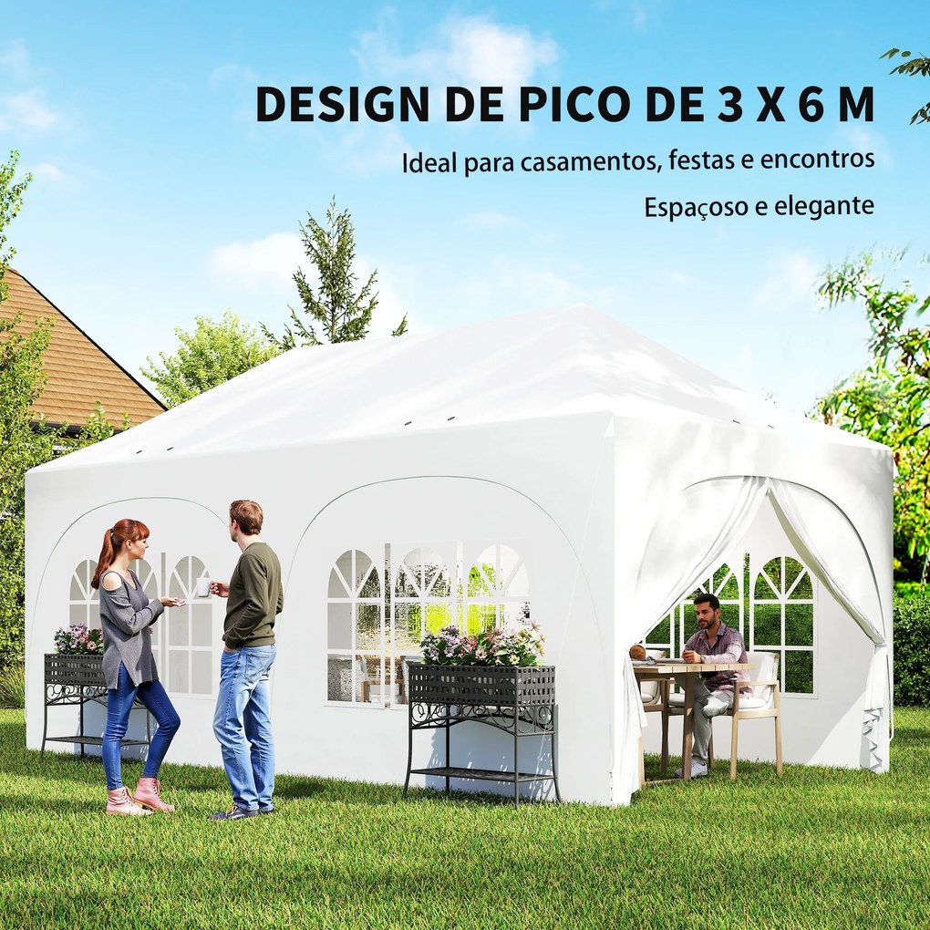 Tenda Dobrável 6x3 m Pop-up com 4 Painéis Removíveis Altura Ajustável e Bolsa de Transporte Branco