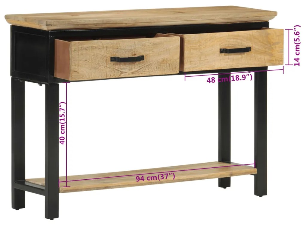 Mesa consola 110x30x75 cm madeira de mangueira áspera maciça