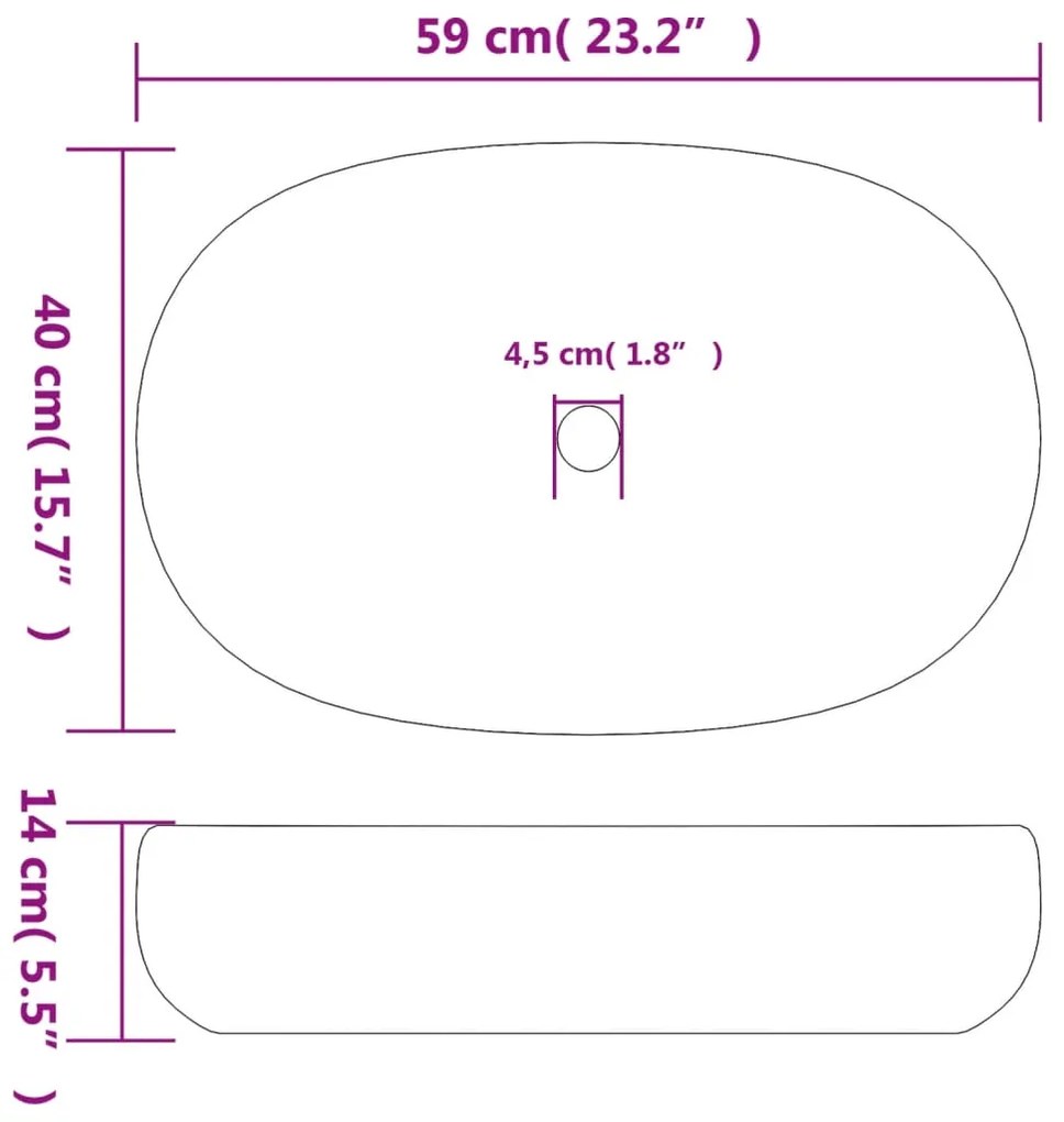 Lavatório de bancada oval 59x40x14 cm cerâmica preto