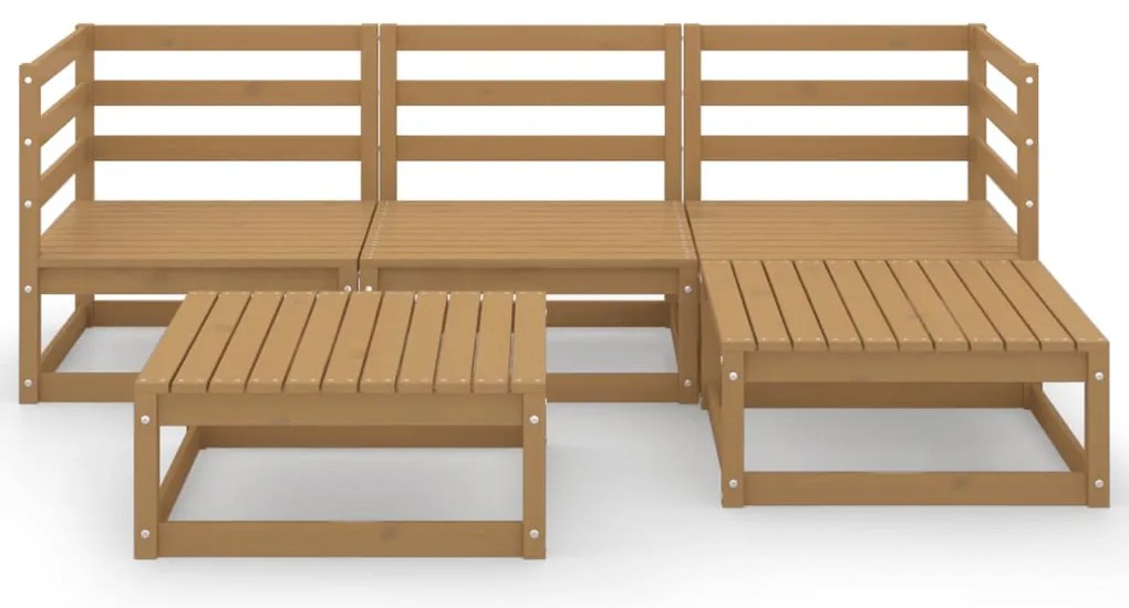 5 pcs conjunto lounge de jardim pinho maciço castanho mel