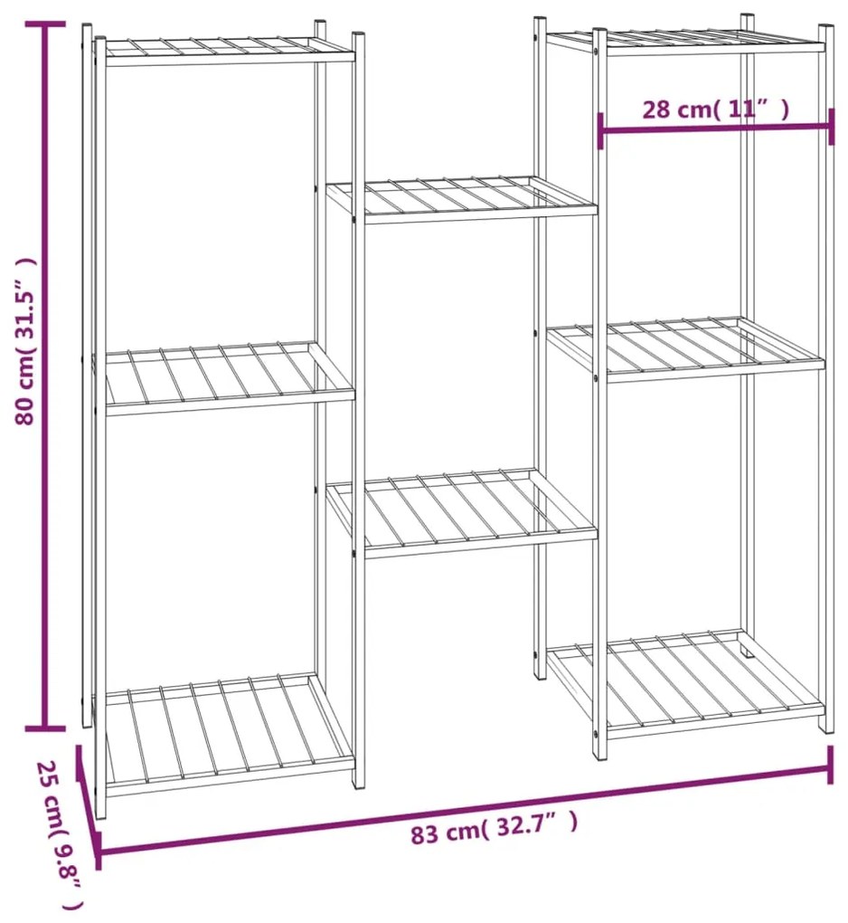 Suporte de vasos 83x25x80 cm ferro preto