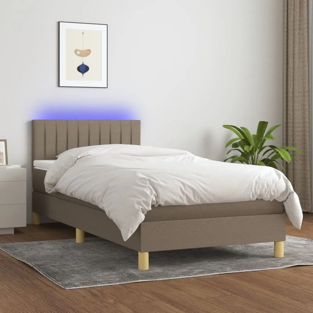 Cama box spring + colchão/LED 90x190cm tecido cinza-acastanhado