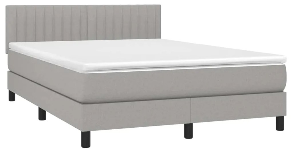 Cama box spring c/ colchão e LED 140x200 cm tecido cinza-claro