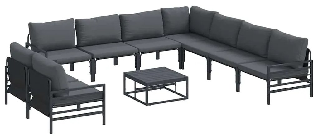 Conjunto de Sofá de Jardim 10 pcs Cinzento-escuro Aço