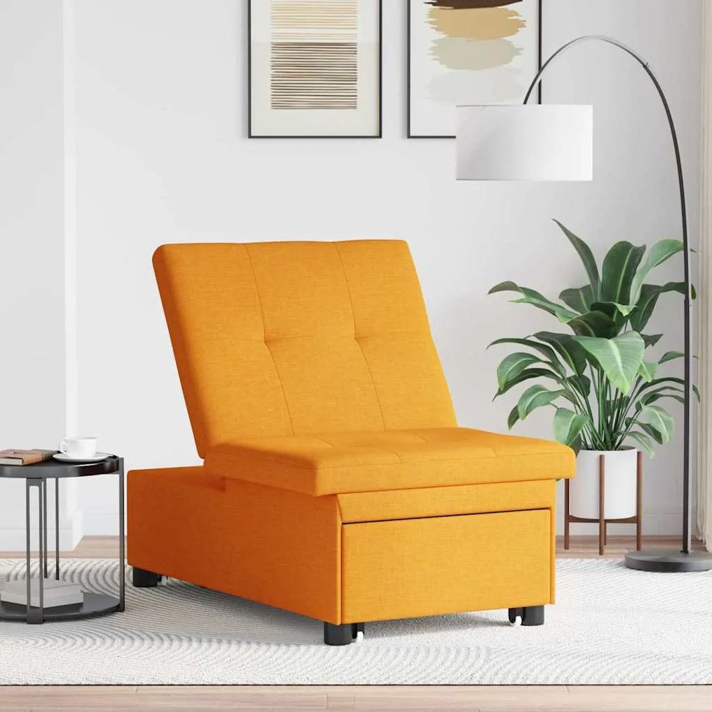 Sofá-cama 3 em 1 com design retrátil em tecido amarelo escuro