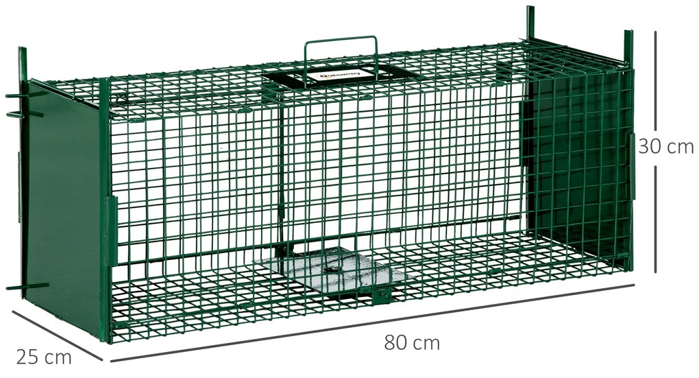 Armadilha para Animais Vivos com Porta Gaiola de Captura com Alça de Transporte para Coelhos 80x25x30cm Verde Escuro