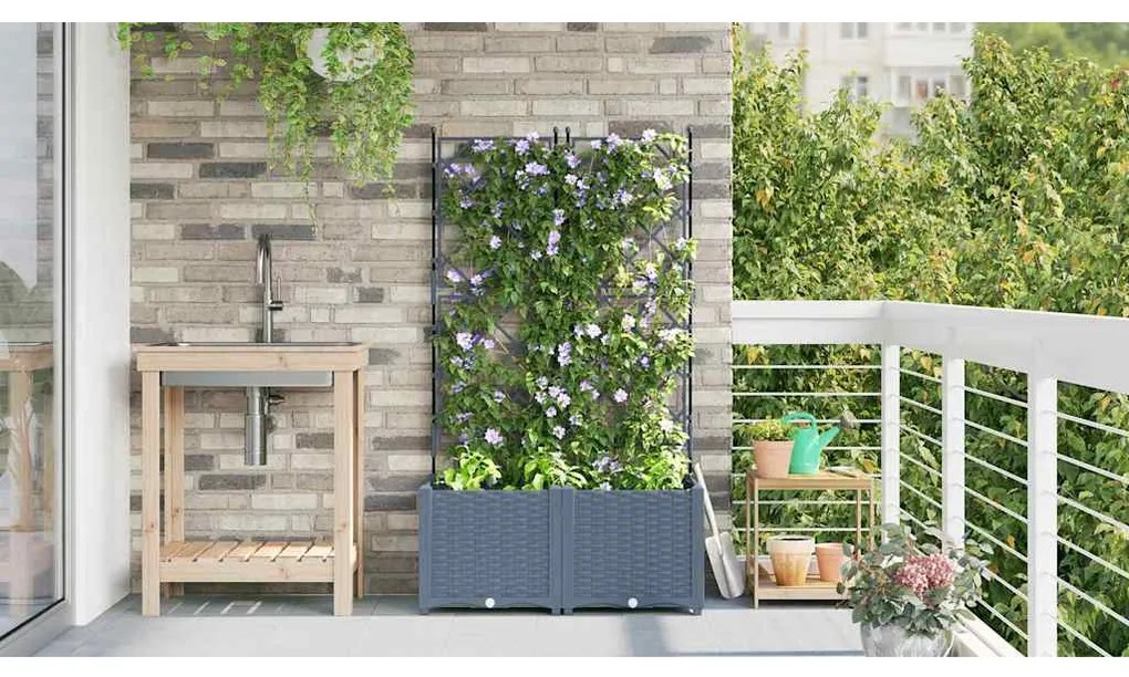 Vaso de Jardim com Treliça 2 pcs Cinzento-claro 80x40x143 cm