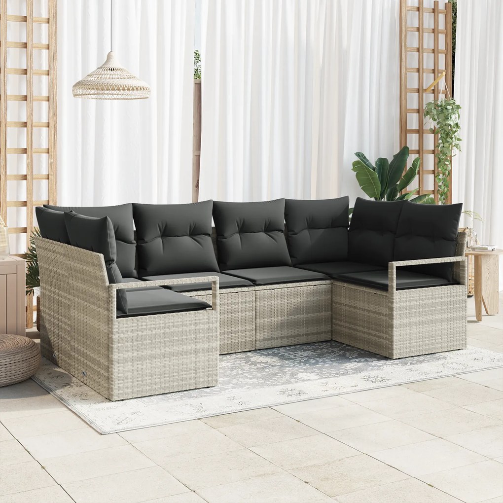 Conjunto de Sofá de Jardim vidaXL de 6 peças com almofadas Cinza Claro