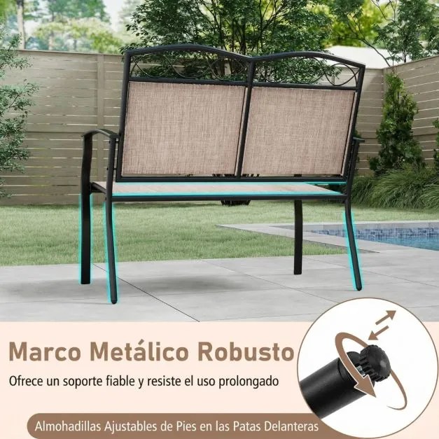 Banco jardim para 2 pessoas 71 x 105 x 93 cm em metal resistente com tecido respirável e carga máxima de 300 kg para jardim, varanda Castanho claro +